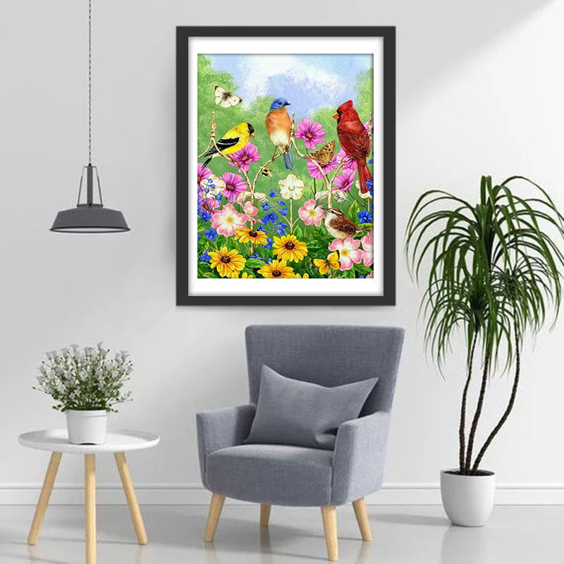 Qutre Oiseaux et des Belles Fleurs Broderie Diamant