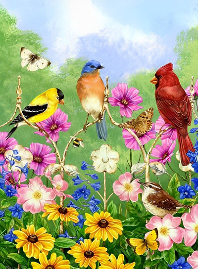 Qutre Oiseaux et des Belles Fleurs Broderie Diamant
