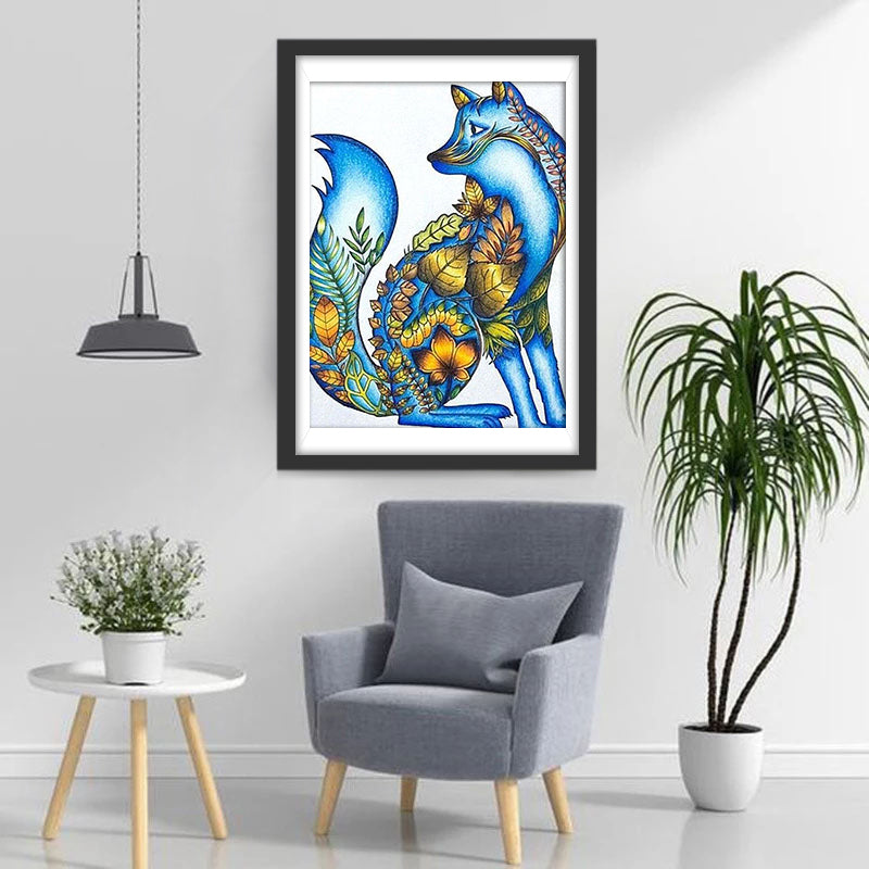 Renard Bleu et des Feuilles Broderie Diamant