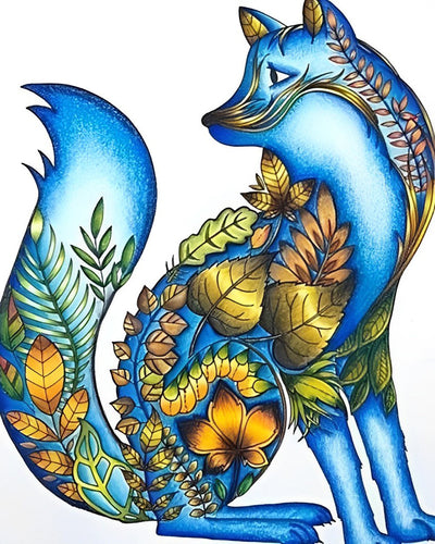 Renard Bleu et des Feuilles Broderie Diamant