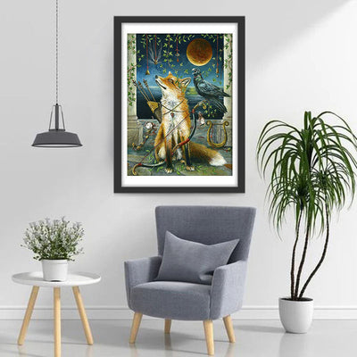 Renard, Corbeau et la Lune Broderie Diamant