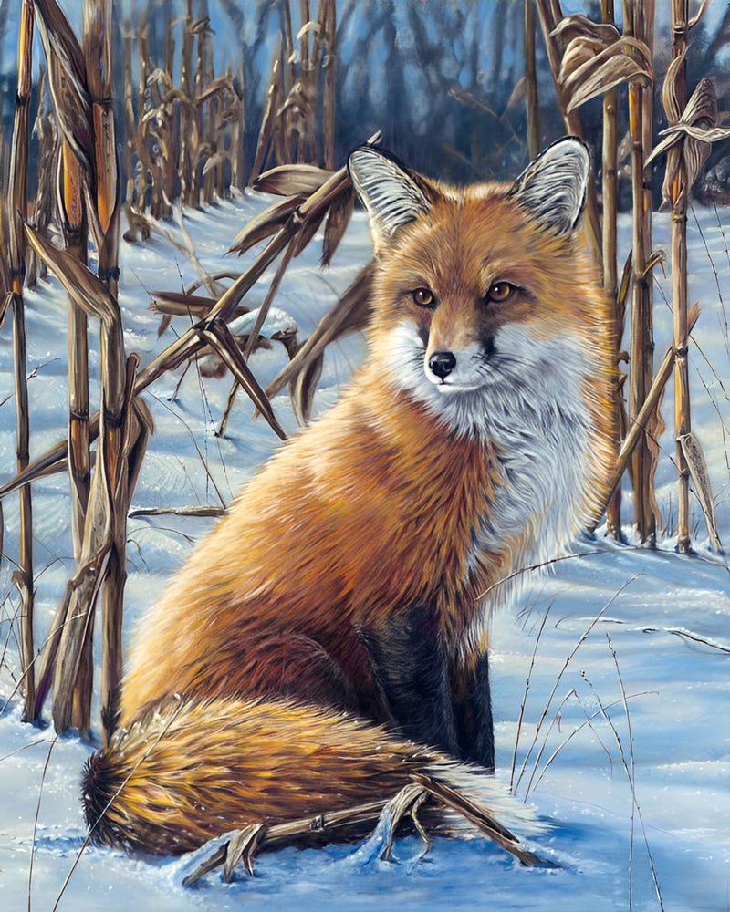 Renard dans la Neige Broderie Diamant