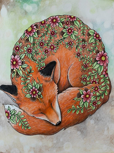 Renard de Fleurs Broderie Diamant