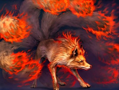 Renard et Boules de Feu Broderie Diamant