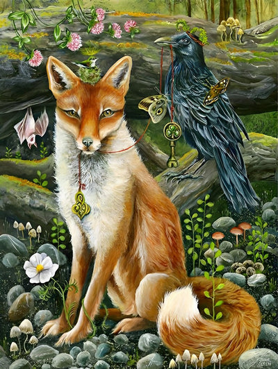 Renard et Corbeau Broderie Diamant