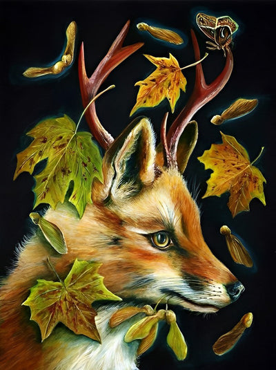 Renard et les Feuilles d'Erable Broderie Diamant