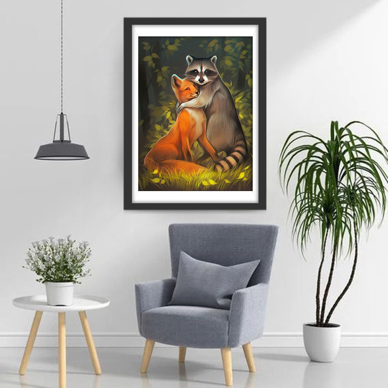 Renard et Racoon Broderie Diamant