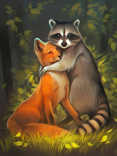 Renard et Racoon Broderie Diamant