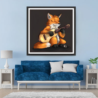 Renard Jouant de la Guitare Broderie Diamant