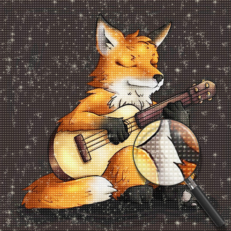 Renard Jouant de la Guitare Broderie Diamant