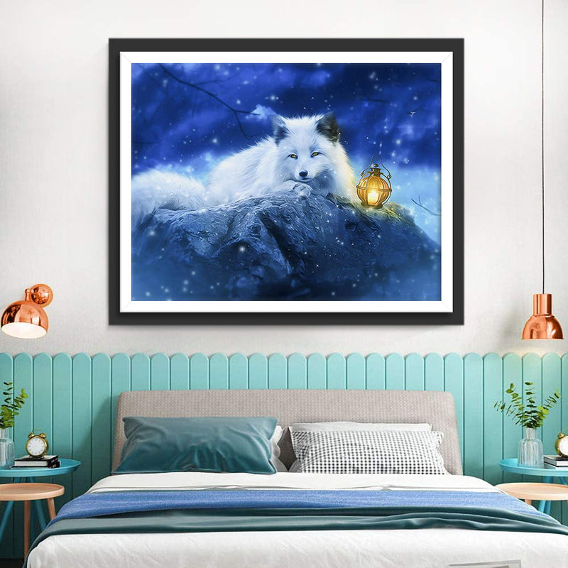Renard Polaire et Lampe Broderie Diamant