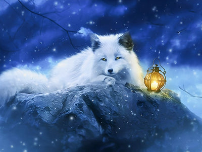 Renard Polaire et Lampe Broderie Diamant