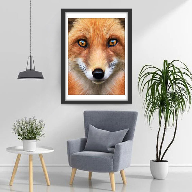 Renard Roux aux Yeux Oranges et Noirs Broderie Diamant