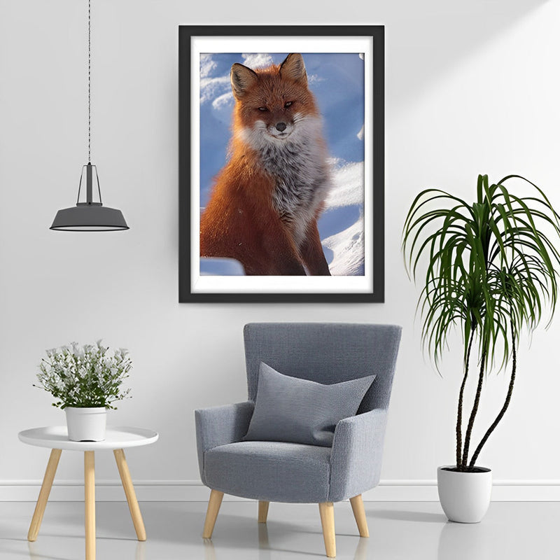 Renard Roux dans la Neige Broderie Diamant
