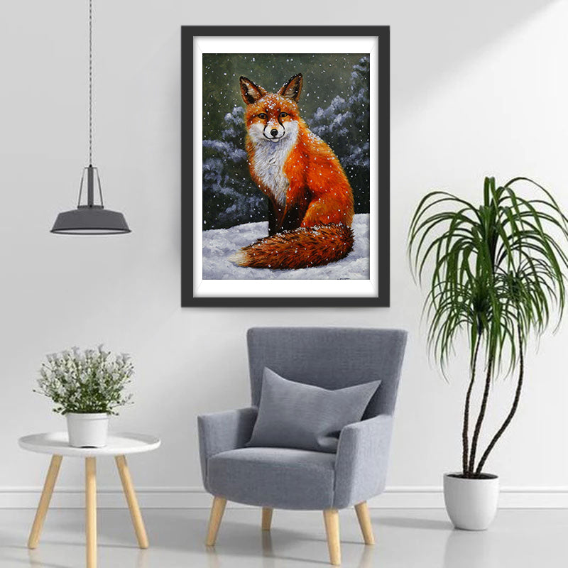 Renard Roux et la Neige Broderie Diamant