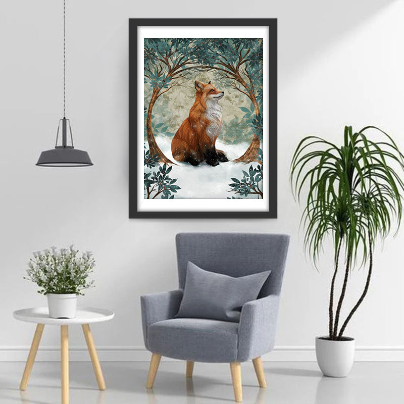 Renard Roux et les Arbres Broderie Diamant