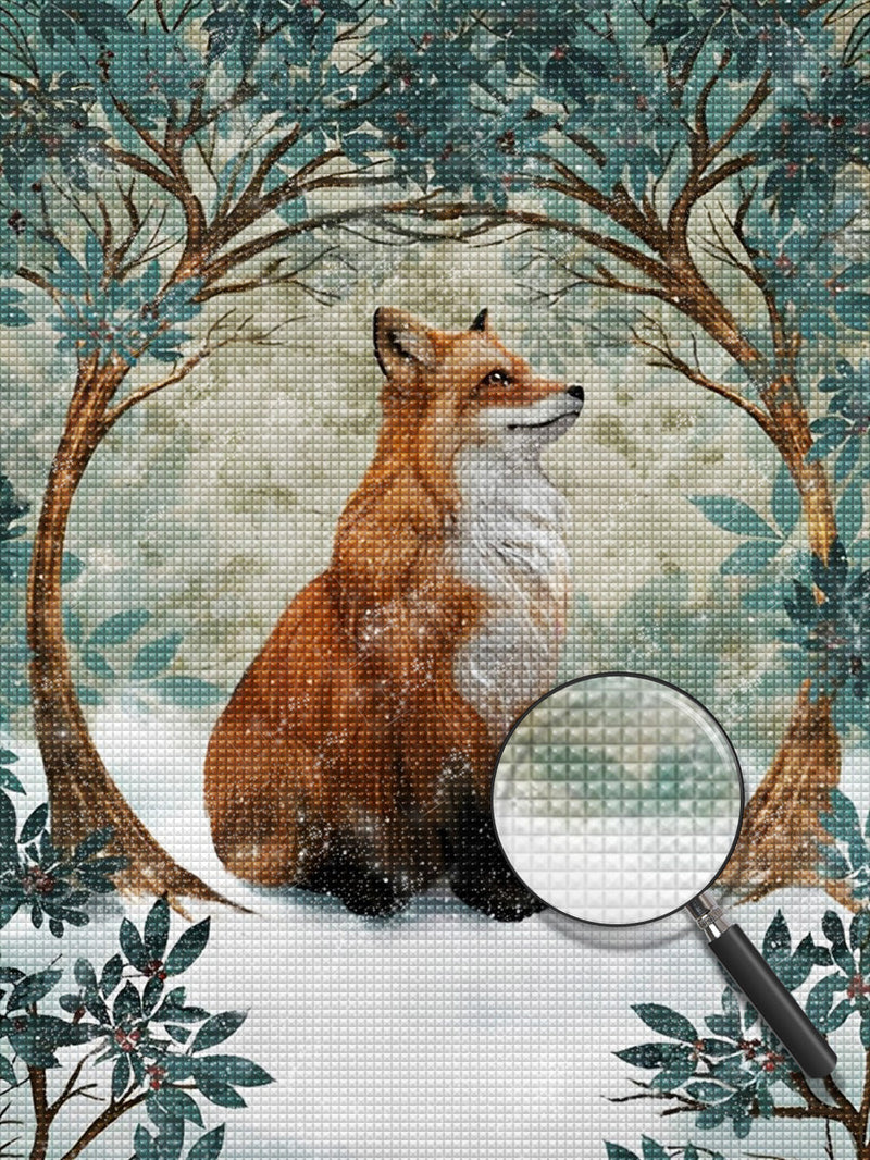 Renard Roux et les Arbres Broderie Diamant