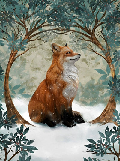 Renard Roux et les Arbres Broderie Diamant