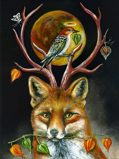 Renard Roux et Oiseau Broderie Diamant