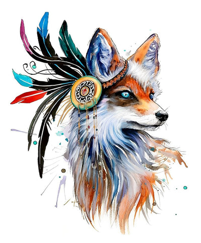 Renard Roux et Plumes Colorées Broderie Diamant