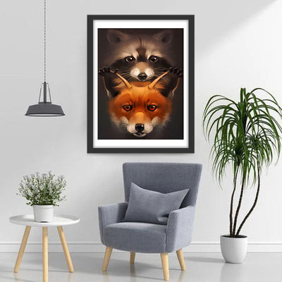 Renard Roux et Racoon Broderie Diamant