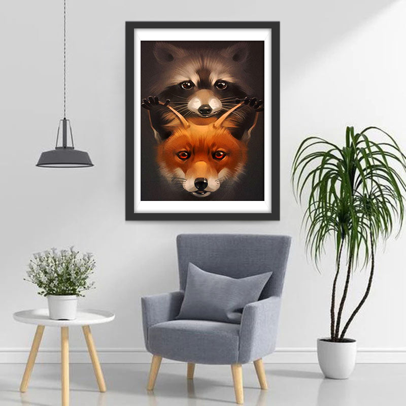 Renard Roux et Racoon Broderie Diamant
