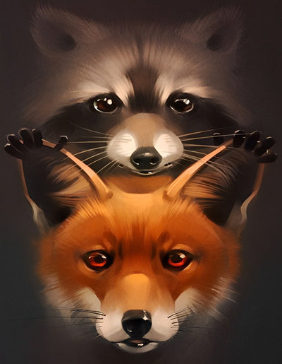 Renard Roux et Racoon Broderie Diamant