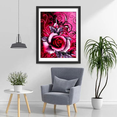 Rose avec des Motifs Noirs Broderie Diamant