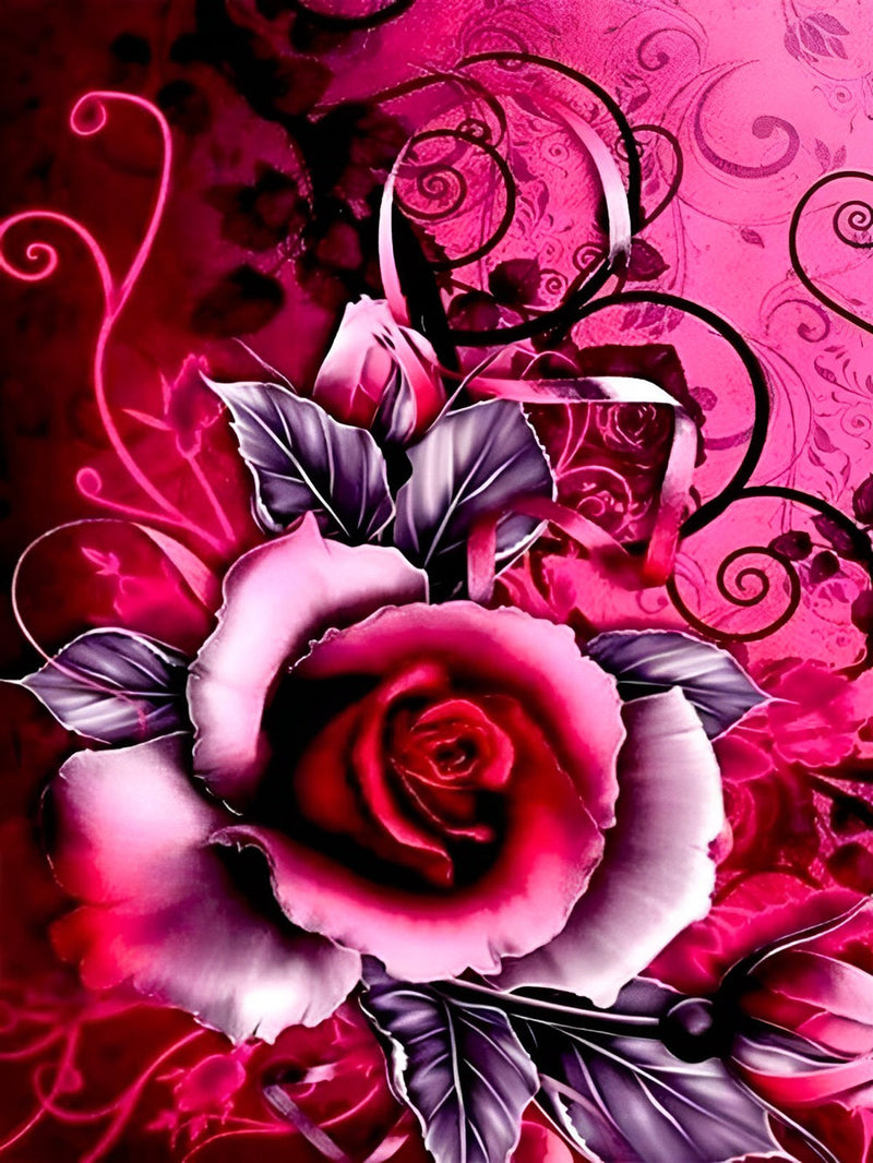 Rose avec des Motifs Noirs Broderie Diamant