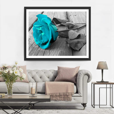 Rose Bleue sur Bois Broderie Diamant