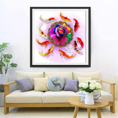 Rose Colorée et Carpes Koïs Broderie Diamant