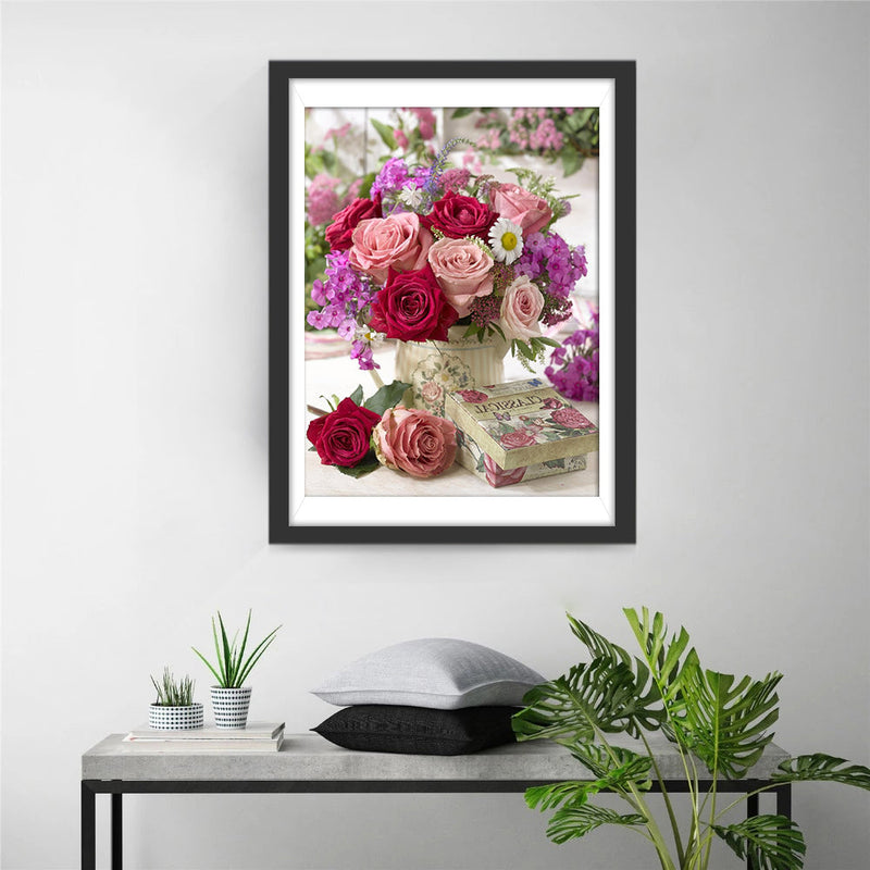 Rose Colorée et des autres Fleurs Belles Broderie Diamant