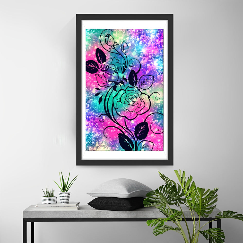 Rose de Lignes Noires Broderie Diamant