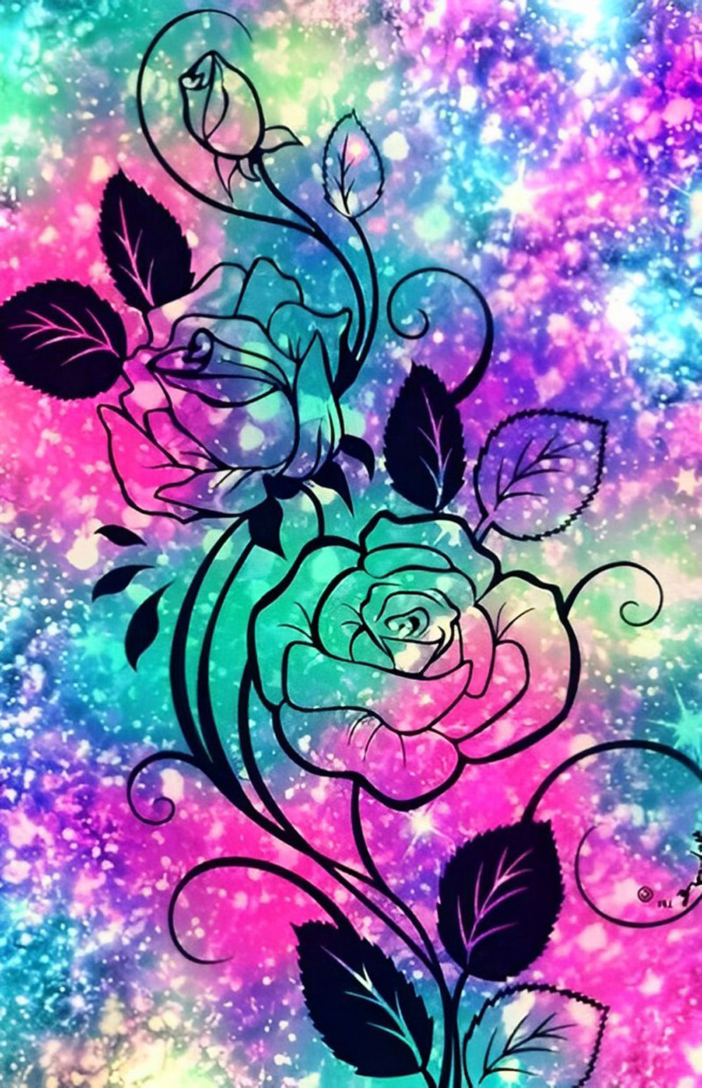 Rose de Lignes Noires Broderie Diamant