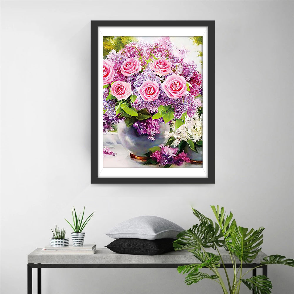 Rose et Lilas Roses Broderie Diamant