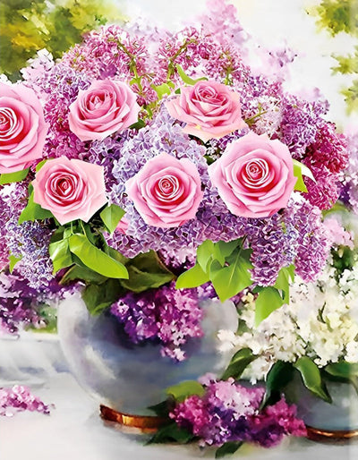 Rose et Lilas Roses Broderie Diamant