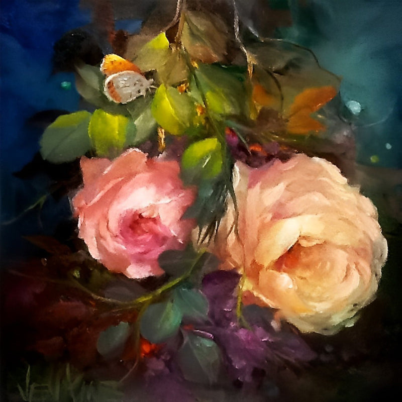 Rose Jaune et Rose Rose Broderie Diamant