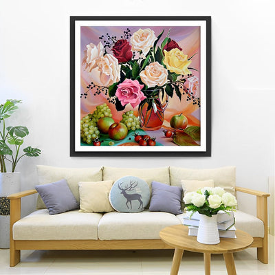 Rose Multicolores et Fruits Variés Broderie Diamant