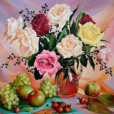 Rose Multicolores et Fruits Variés Broderie Diamant