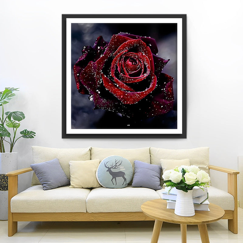 Rose Rouge avec Pluie Broderie Diamant
