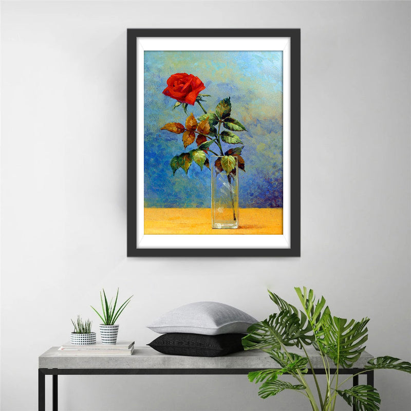 Rose Rouge dans un Verre Broderie Diamant