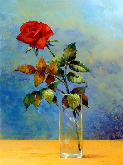 Rose Rouge dans un Verre Broderie Diamant