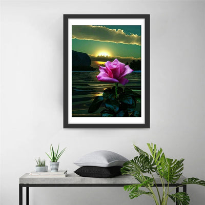Rose Violette et le Soleil Levant Broderie Diamant