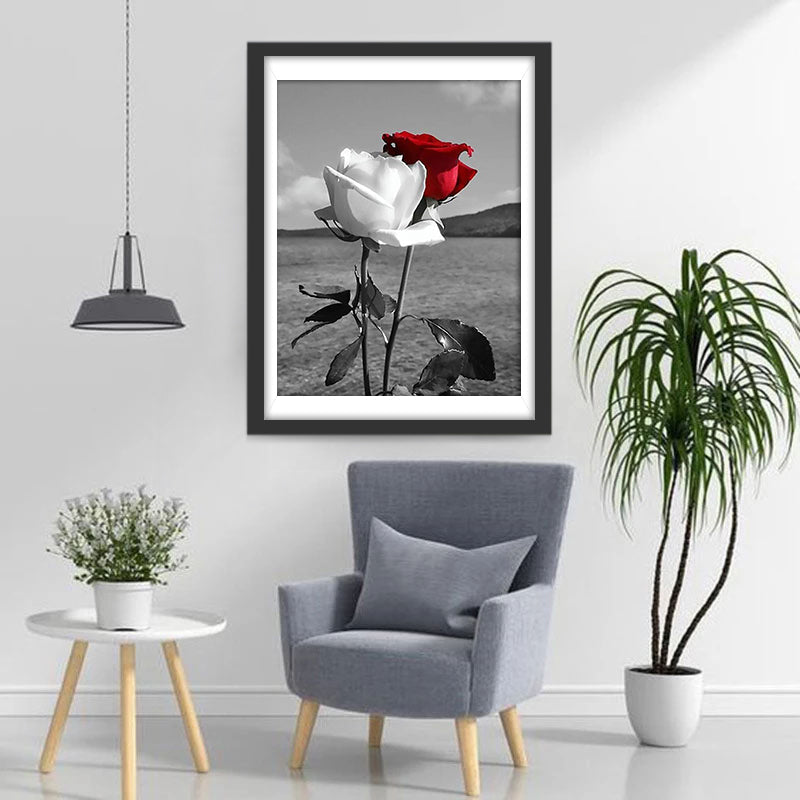 Roses Blanche et Rouge Broderie Diamant