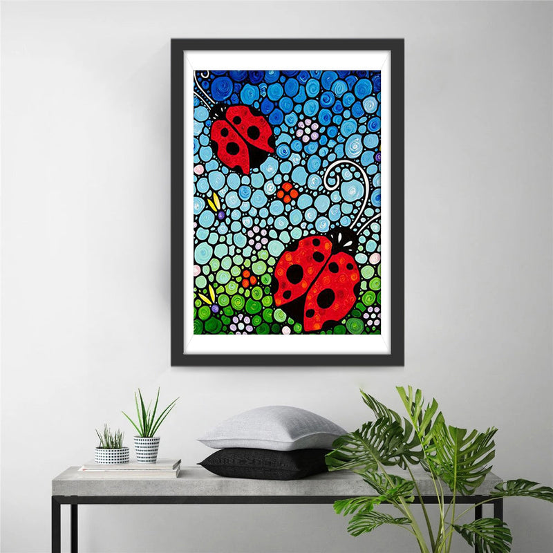 Roses Bleues et Coccinelles Broderie Diamant