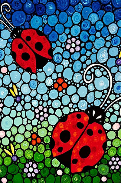 Roses Bleues et Coccinelles Broderie Diamant