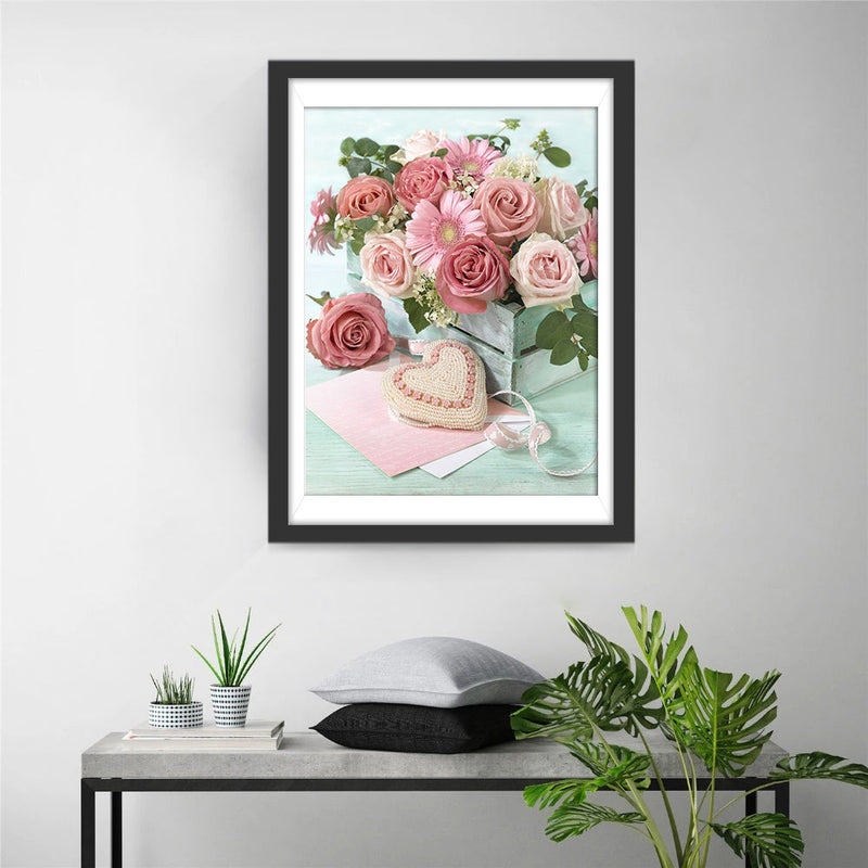 Roses et Coeur Broderie Diamant
