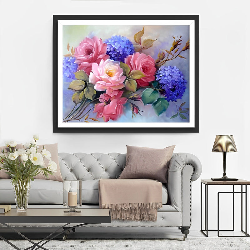 Roses et Hortensias Broderie Diamant