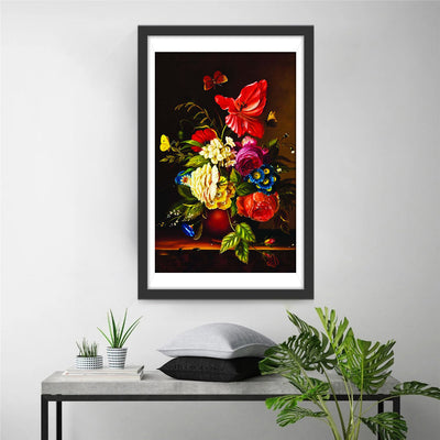 Roses et Iris avec des Papillons Broderie Diamant