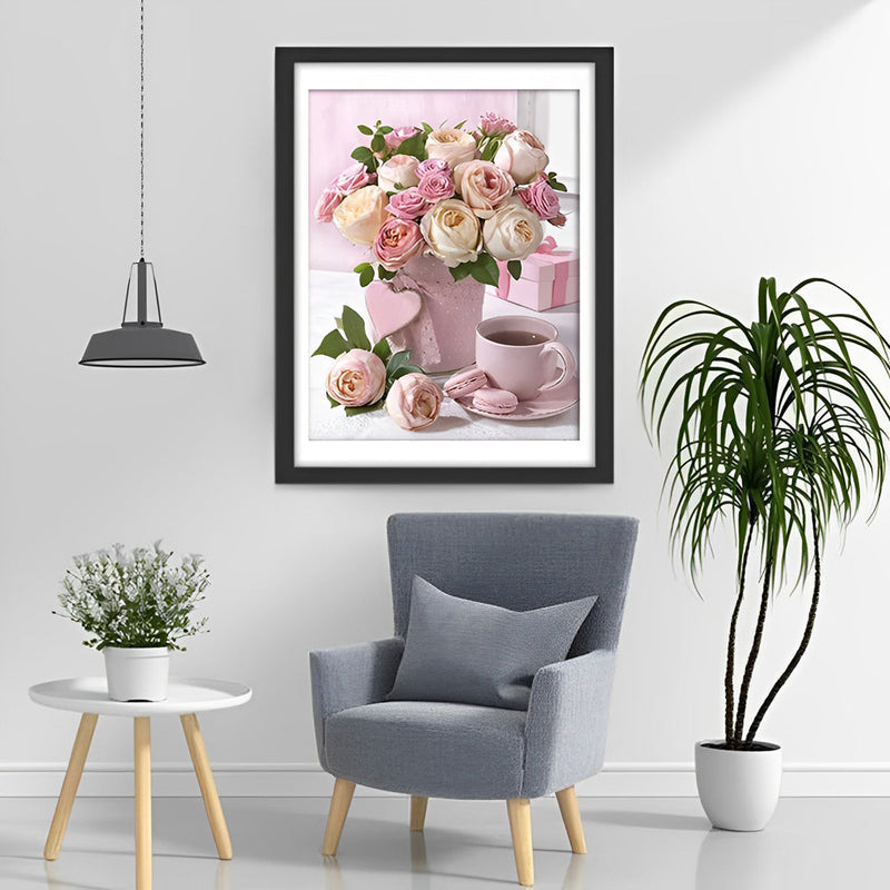 Roses et la Tasse Rose Broderie Diamant